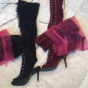 Pair of lace up heels with bags